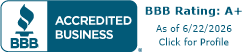BBB Accredited Business A+ seal for Brunner Contracting and Excavating LLC